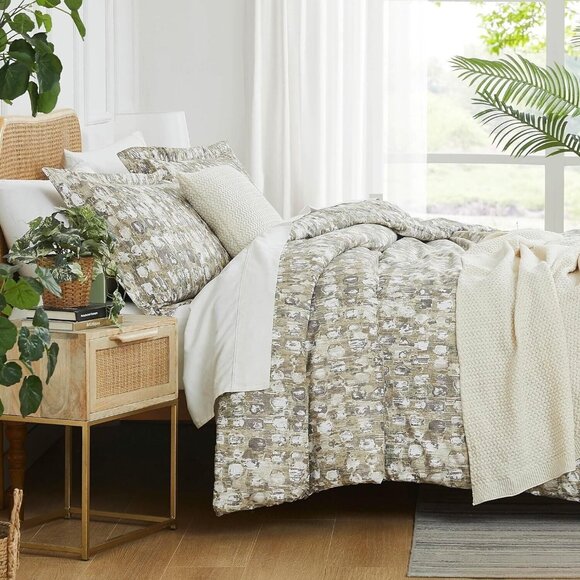 Southern Elegant QUEEN/FULL 5-Piece Comforter Bedding Set w/ Throw, Shams, Taupe - Picture 1 of 5